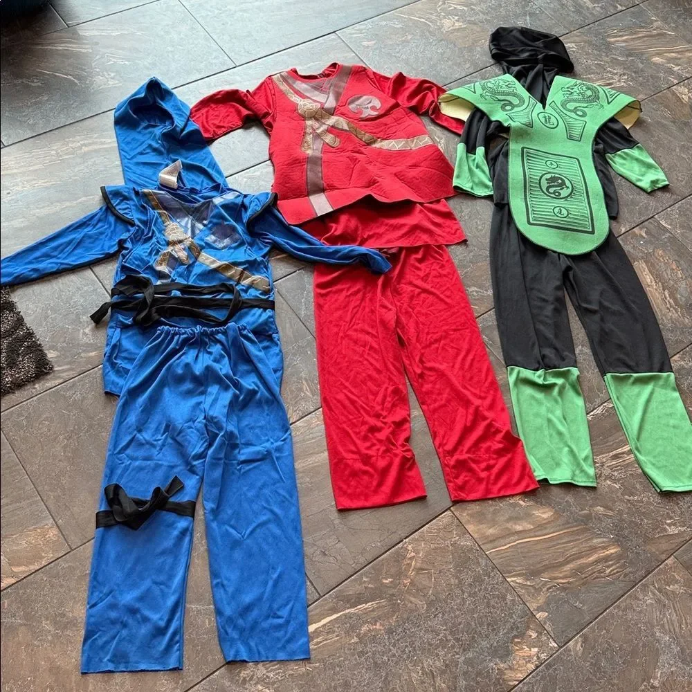 Ninja Costume Bundle W/ sword holder  Red - Medium   Blue - Small Green - Medium